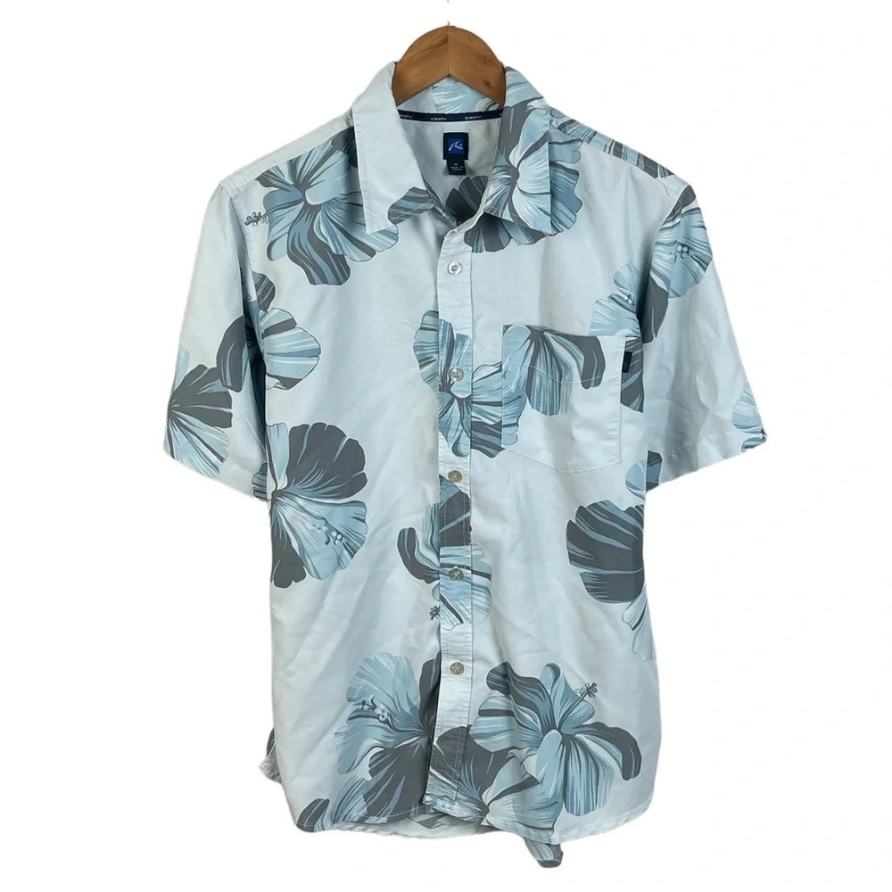 Bf295 Mens Rusty Surfboards Surfer Brand Floral Polynosic Blend Button Shirt M
